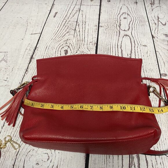 Unbranded Red Genuine Leather Handbag Made In Italy Fold Over Chain Strap - Picture 9 of 11
